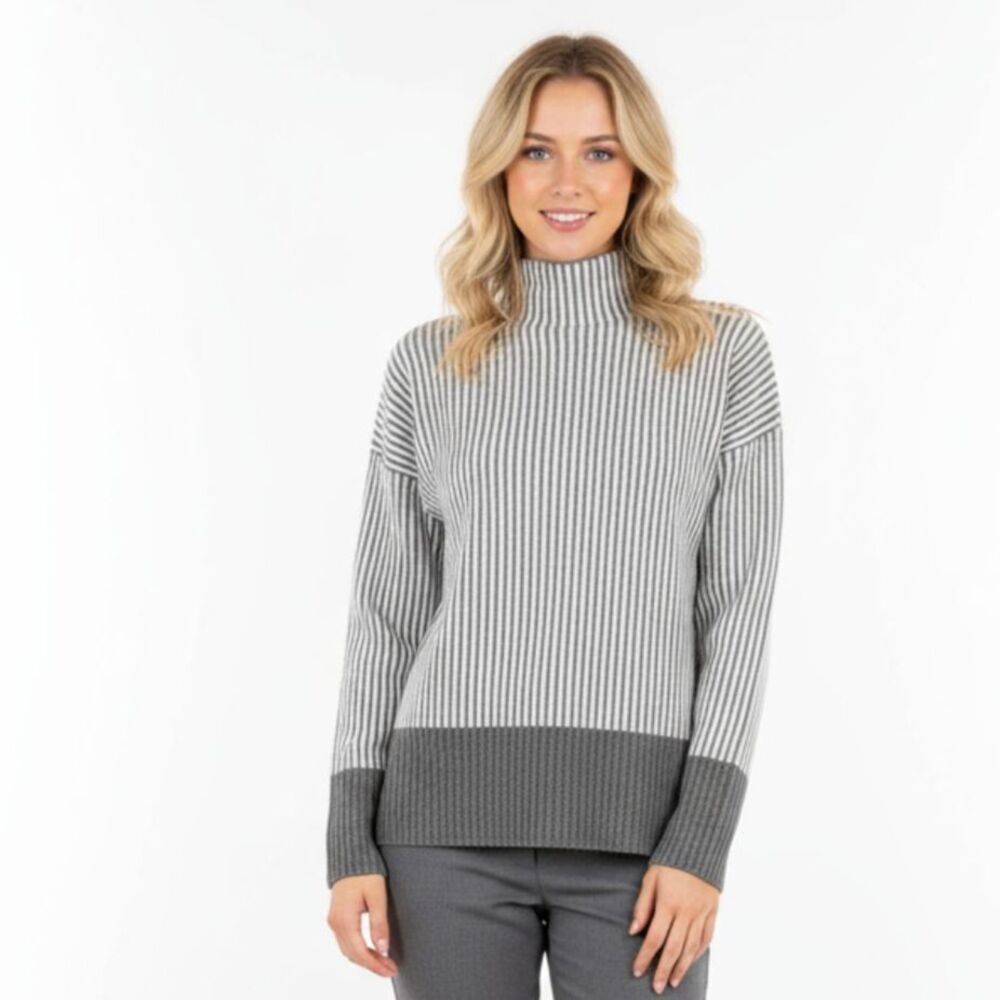 Rachel Zoe gray Striped Long Sleeve Cropped Sweater S